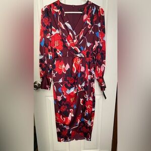 Maggy London Burgundy Floral Long Sleeve Dress